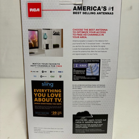 RCA amplified HDTV Indoor Antenna 45 Mi range 4K Ultra HD Broadcast 1080 - Picture 3 of 10